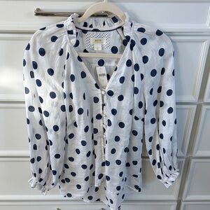 Maeve Navy and White Polka Dot Blouse